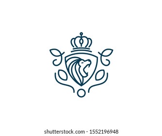 Heraldry lion crown logo design