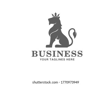 Heraldry sitting Lion with Crown Logo Mascot Vector