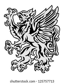 Heraldry style griffin illustration isolated on white