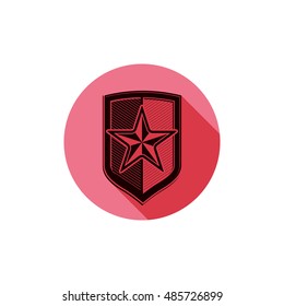 Heraldry theme conceptual icon, protection shield isolated on white. Armed forces idea, graphical coat of arms. 

