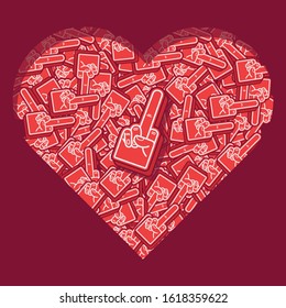 Herat shape filled with middle fingers. Love, hate vector illustration