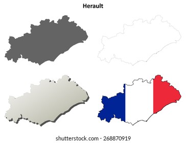 Herault (Languedoc-Roussillon) outline map set