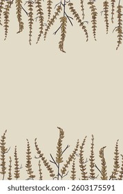 Herb border seamless set icon. Repeating vertical dry plant border pattern on light background, suitable for natural product branding, herbal design, rustic-themed projects.