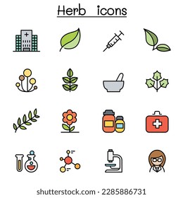 Herb color line icon set