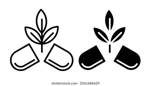 Herb eco capsule Icons set in solid and thin line style