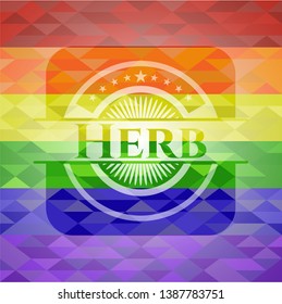 Herb emblem on mosaic background with the colors of the LGBT flag