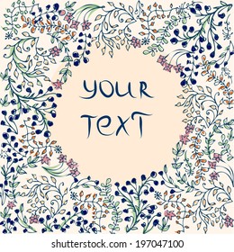 Tarjeta de círculo floral de hierba