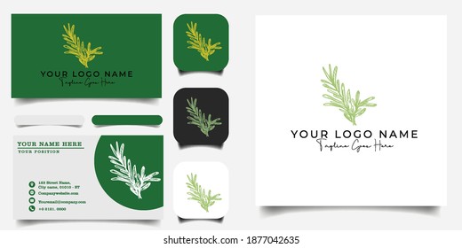 Herb handrawn vintage logo template and business card Premium Vector