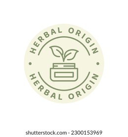 Herb, herbal origin product line vector label. Cosmetics with herbs badge.