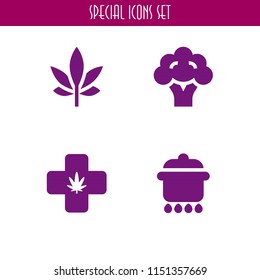 herb icon. 4 herb set with cook, vegetarian and marijuana vector icons for web and mobile app