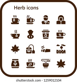  herb icon set. 16 filled herb icons. Simple modern icons about  - Tea, Pharmacist, Chives, Marijuana, Tea bag, Prairie