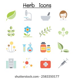 Herb icon set in flat color style
