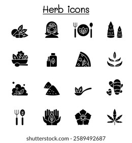 Herb icon set in glyph style