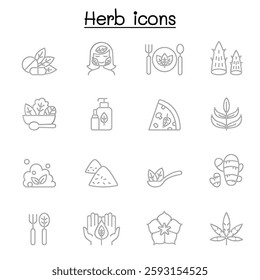 Herb icon set in thin line style