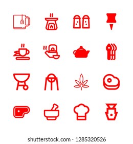 herb icons set with mortar, capsule and salt and pepper vector set