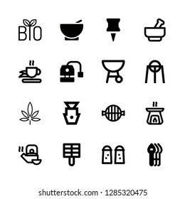 herb icons set with pin filled vertical tool, infusion and grill vector set