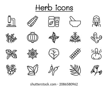 Iconos de hierba ajustados en el estilo de línea delgada