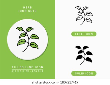 Los iconos de hierba establecen la ilustración vectorial con el estilo de línea de icono sólido. El concepto de cosecha de hojas de té. Icono de trazo editable sobre fondo aislado para diseño web, infografía y aplicación móvil de interfaz de usuario.