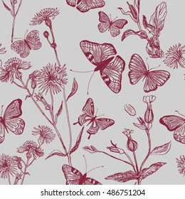 Herb meadow, seamless pattern, vector