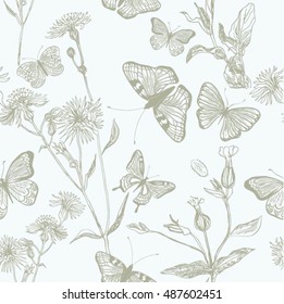 Herb meadow, seamless pattern, vector