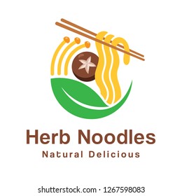 Herb noodles concept logo.
Include chopsticks, leaf bowl, noodles and mushroom (Shiitake, enoki).