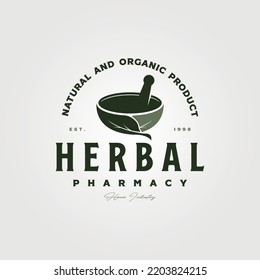 herb pharmacy logo vector symbol illustration design, leaf bowl mortal and pestle logo design