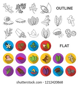 Herb and spices flat icons in set collection for design.Different kinds of seasonings vector symbol stock web illustration.