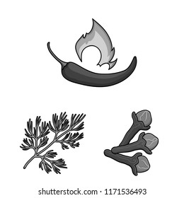 Herb and spices monochrome icons in set collection for design.Different kinds of seasonings vector symbol stock web illustration.