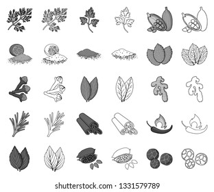 Herb and spices monochrome,outline icons in set collection for design.Different kinds of seasonings vector symbol stock web illustration.