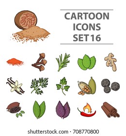 Herb and spices set icons in cartoon style. Big collection herb and spices vector symbol stock illustration