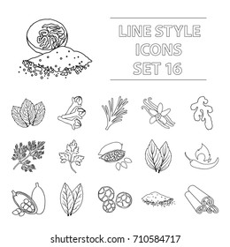 Herb and spices set icons in outline style. Big collection herb and spices vector symbol stock illustration