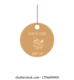 Etiqueta de té hierba. Redondo de la venta original de vintage 50% de la manzana de banner sobre papel artesanal para el diseño de empaque de té, para web, para impresión