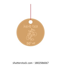 Etiqueta de té hierba. Redondo de la venta original de vintage 50% de descuento en banner salvia sobre papel artesanal para el diseño de empaque de té, para web, para impresión