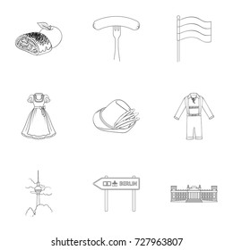Herba, Germany, symbols, and other web icon in outline style.Building, towers, roof, icons in set collection.