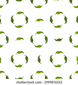 Herbal abstract seamless pattern with geometric tangerin green leaves ornament. White background. Designed for fabric design, textile print, wrapping, cover. Vector illustration.