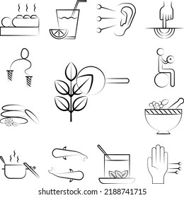 Herbal, alternative medicine icon in a collection with other items