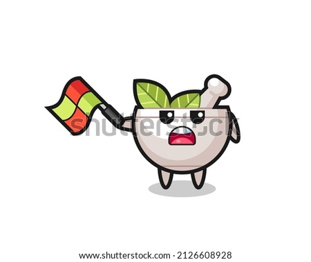 herbal bowl cartoon as the line judge hold the flag up at a 45 degree angle , cute style design for t shirt, sticker, logo element