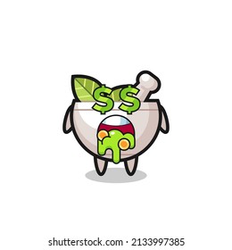 herbal bowl character with an expression of crazy about money , cute style design for t shirt, sticker, logo element