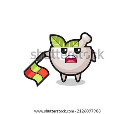 herbal bowl character as line judge hold the flag down at a 45 degree angle , cute style design for t shirt, sticker, logo element