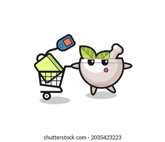 herbal bowl illustration cartoon with a shopping cart , cute style design for t shirt, sticker, logo element