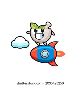 herbal bowl mascot character riding a rocket , cute style design for t shirt, sticker, logo element