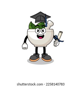 herbal bowl mascot with graduation pose , character design