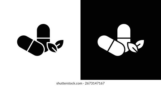 Coleção de ícones de cápsulas de ervas. Ilustração de vetor preenchido em preto e branco.