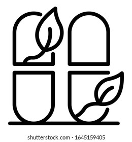 Icono de cápsula de hierbas. Contorno icono vectorial de cápsulas de hierbas para el diseño web aislado en fondo blanco