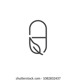 Herbal capsule and leaf outline icon. linear style sign for mobile concept and web design. Herbal medicine simple line vector icon. Symbol, logo illustration. Pixel perfect vector graphics
