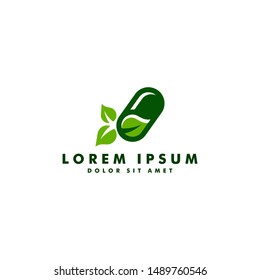 herbal capsule pill leaf medicine drug logo vector icon design