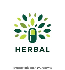 herbal capsule pill leaf medicine drug logo vector icon illustration