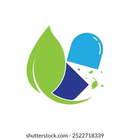 herbal capsule pill leaf medicine drug logo vector icon design