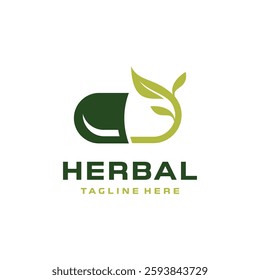 Herbal capsule pill leaf medicine logo vector icon illustration