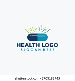 Concepto de logotipos de píldoras de cápsulas de hierbas, Vector de Plantilla de logotipos médicos y de plantas